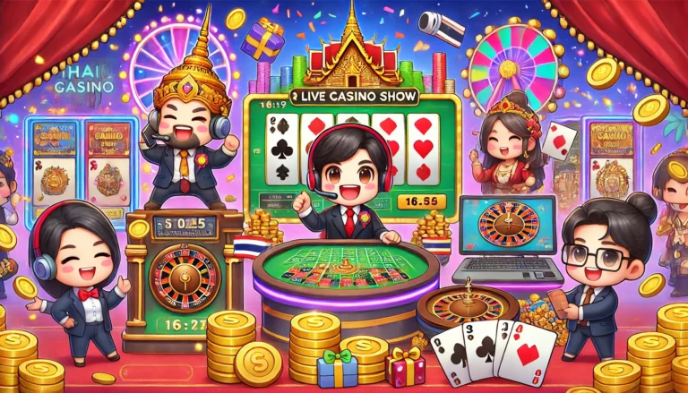 ดีลเลอร์กำลังดำเนินเกมโชว์คาสิโนสดแบบถ่ายทอดสดในสตูดิโอ HD